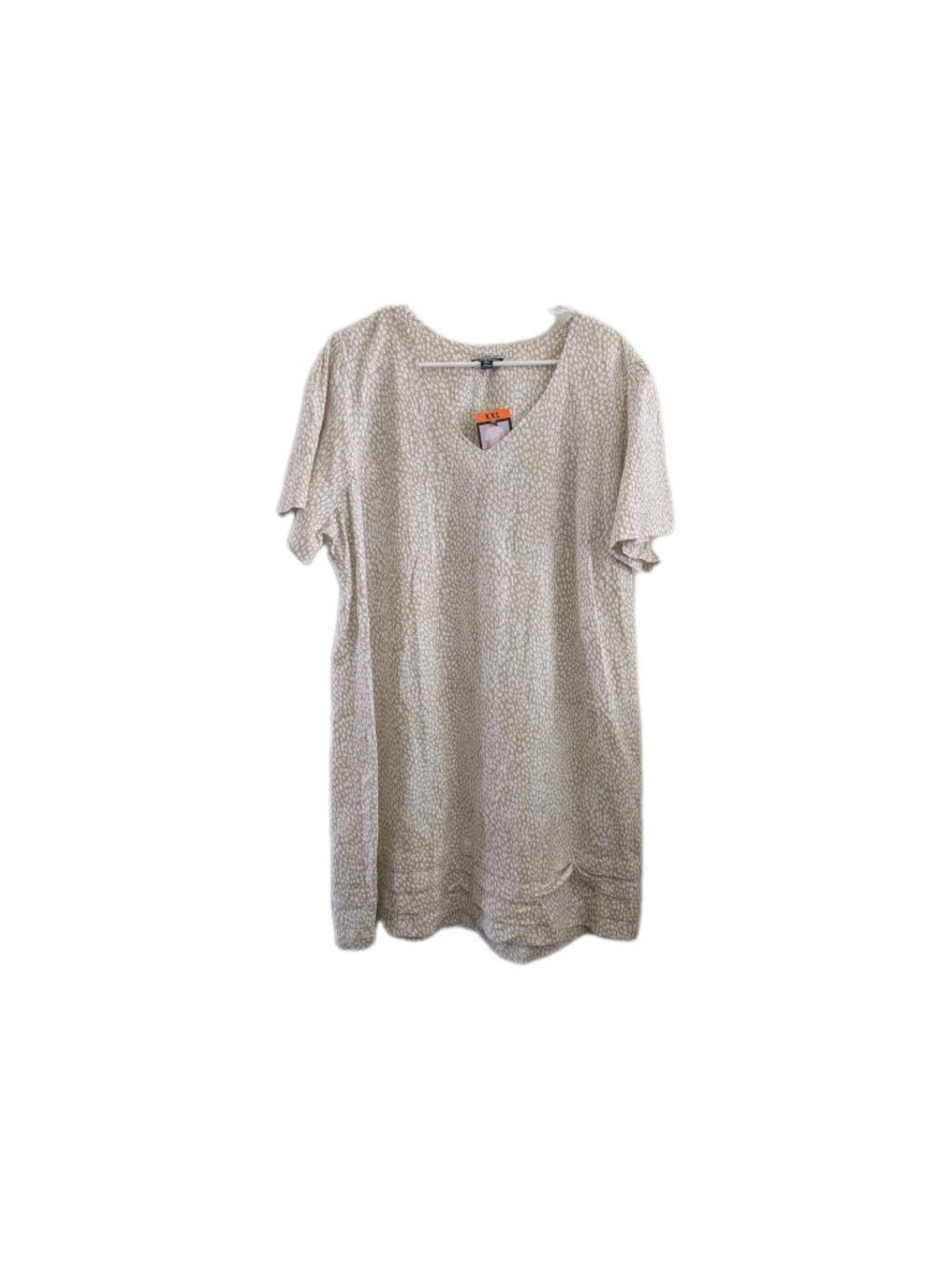 ​Nicole Miller Dress XXL Plus White Beige Spotted Cheetah Linen Tiered Pintuck